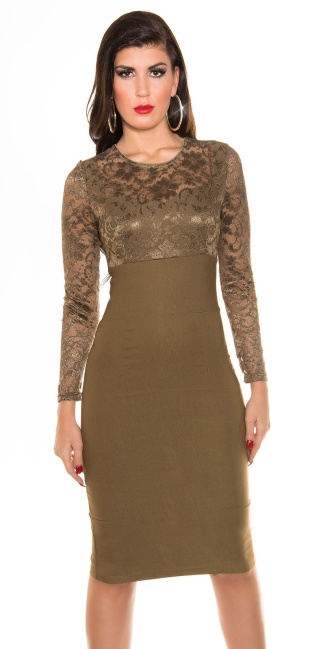 Pencildress with lace Cappuccino